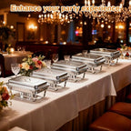 6 Pack 9 Qt Chafing Dishes Buffet Set - Silver Stainless Steel Food Warmers with Removable Frame & Water Pan for, alternate