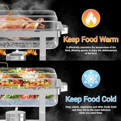 6 Pack 9 Qt Chafing Dishes Buffet Set - Silver Stainless Steel Food Warmers with Removable Frame & Water Pan for, alternate