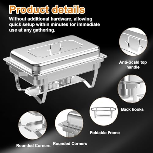 6 Pack 9 Qt Chafing Dishes Buffet Set - Silver Stainless Steel Food Warmers with Removable Frame & Water Pan for, alternate
