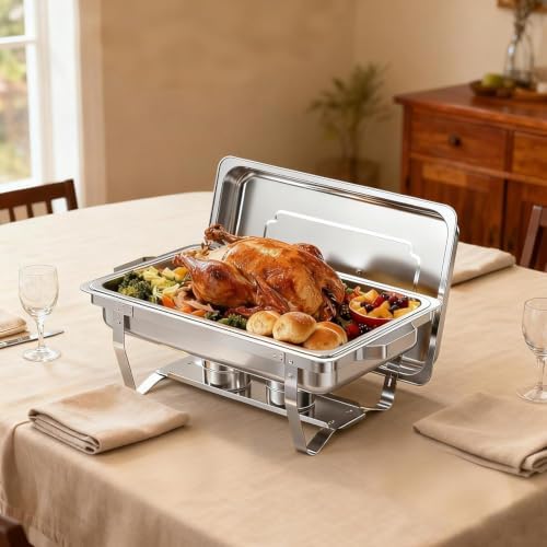6 Pack 9 Qt Chafing Dishes Buffet Set - Silver Stainless Steel Food Warmers with Removable Frame & Water Pan for, alternate