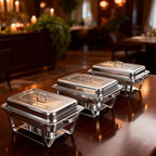 6 Pack 9 Qt Chafing Dishes Buffet Set - Silver Stainless Steel Food Warmers with Removable Frame & Water Pan for, alternate