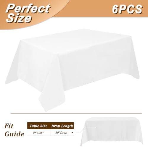 6 Pack 90 x 156 Inch Tablecloths Rectangle White Table Cover in 90 x 156 Inch in White, alternate view 4