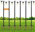 6 Pack 9FT String Light Poles for Outdoor, Metal Lights Hanging Pole Outside with Fork, Light Stand for Patio