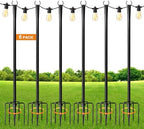 6 Pack 9FT String Light Poles for Outdoor, Metal Lights Hanging Pole Outside with Fork, Light Stand for Patio