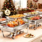 6 Pack 9QT Chafing Dishes for Buffet with 4 Serving Tongs in Full in 6 Pack Rectangular