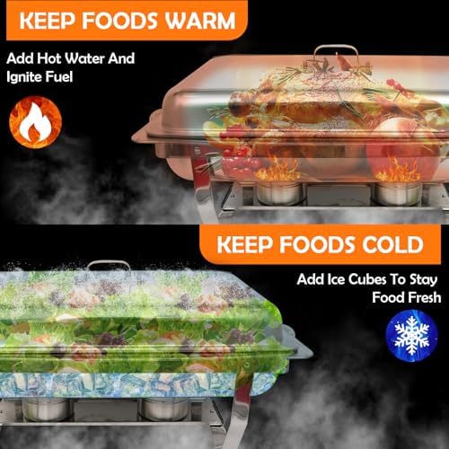 6 Pack 9QT Chafing Dishes for Buffet with 4 Serving Tongs in Full in 6 Pack Rectangular, alternate view 3