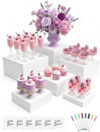 6 Pack Acrylic Buffet Risers and Stands, 10" 9" 8" 7" 6" 5" White in White