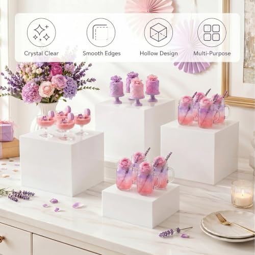6 Pack Acrylic Buffet Risers and Stands, 10" 9" 8" 7" 6" 5" White in White, alternate view 5