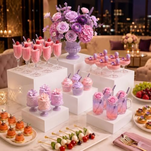 6 Pack Acrylic Buffet Risers and Stands, 10" 9" 8" 7" 6" 5" White in White, alternate view 6