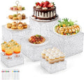 6 Pack Acrylic Buffet Risers with Mini Sign and Marker, Wave Texture Display Risers for Dessert Table, Food