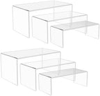 6 Pack Acrylic Display Risers, 3 Sizes Clear Product Stand, Jewelry Display Riser Shelf Showcase Fixtures For