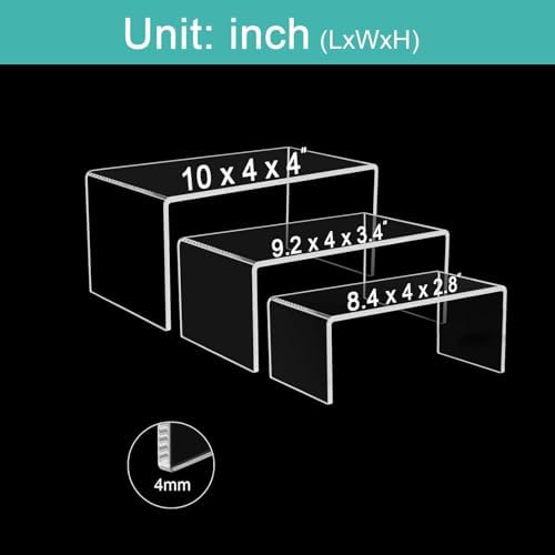 6 Pack Acrylic Display Risers, 3 Sizes Clear Product Stand, Jewelry Display Riser Shelf Showcase Fixtures For, alternate view