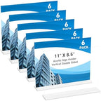 6 Pack Acrylic Sign Holder 11 x 8.5 Horizontal, Double-Sided Clear Sign Holder Plastic Stands for Display, T