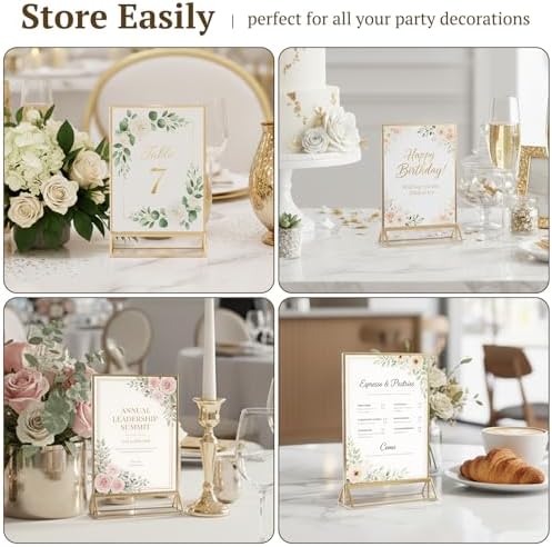 6 Pack Acrylic Sign Holder 4 x 6, Double Sided Gold Picture Frame Stand up Table Top Sign Holders, Clear Display, alternate