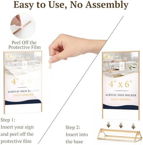 6 Pack Acrylic Sign Holder 4 x 6, Double Sided Gold Picture Frame Stand up Table Top Sign Holders, Clear Display, alternate