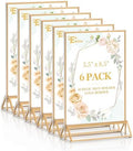 6 Pack Acrylic Sign Holder 5.5 x 8.5, Double Sided Gold Picture Frame Stand up Table Top Sign Holders, Clear
