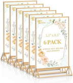 6 Pack Acrylic Sign Holder 5.5 x 8.5, Double Sided Gold Picture Frame Stand up Table Top Sign Holders, Clear