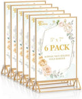 6 Pack Acrylic Sign Holder 5 x 7, Double Sided Gold Picture Frame Stand up Table Top Sign Holders, Clear Display
