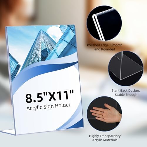 6 Pack Acrylic Sign Holder 8.5 x 11, Clear Plastic Display Stands for Tabletop, L-Shape Acrylic Stands for, alternate view 5