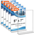 6 Pack Acrylic Sign Holders - 5 x 7, Double-Sided Stand Up Table Top Sign Holders, Clear Acrylic Picture Frame