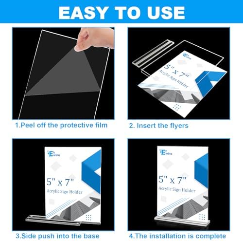 6 Pack Acrylic Sign Holders - 5 x 7, Double-Sided Stand Up Table Top Sign Holders, Clear Acrylic Picture Frame, alternate