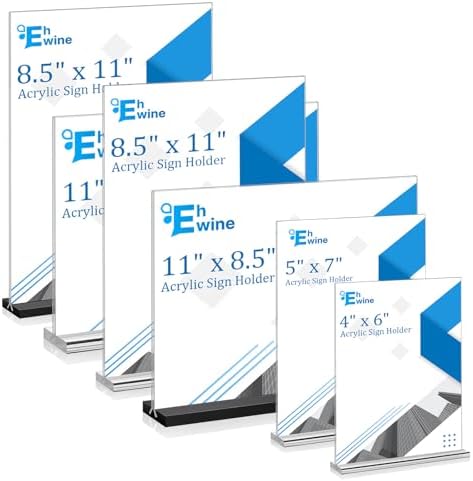 6 Pack Acrylic Sign Holders - 5 x 7, Double-Sided Stand Up Table Top Sign Holders, Clear Acrylic Picture Frame, alternate
