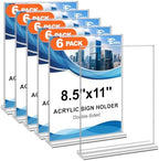 6 Pack Acrylic Sign Holders - 8.5 x 11, Double-Sided Stand Up Table Top Sign Holders, Clear Acrylic Picture