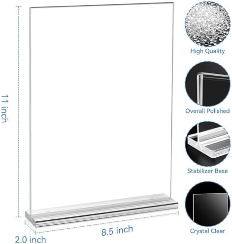 6 Pack Acrylic Sign Holders - 8.5 x 11, Double-Sided Stand Up Table Top Sign Holders, Clear Acrylic Picture, alternate view 2