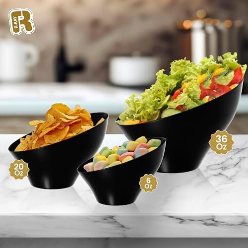 6 Pack Angled Candy Bowls - Black Plastic bowls 20 Oz - Premium Plastic Serving Bowls Heavy Duty For Weddings, alternate view