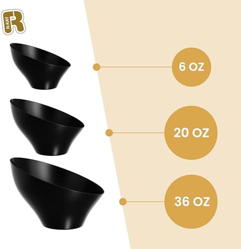 6 Pack Angled Candy Bowls - Black Plastic bowls 20 Oz - Premium Plastic Serving Bowls Heavy Duty For Weddings, alternate view