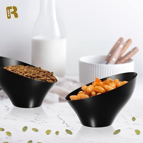 6 Pack Angled Candy Bowls - Black Plastic bowls 20 Oz - Premium Plastic Serving Bowls Heavy Duty For Weddings, alternate view