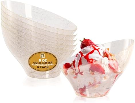6 Pack Angled Candy Bowls - Clear Plastic bowls - Premium Plastic Serving Bowls Heavy Duty For Weddings