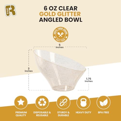 6 Pack Angled Candy Bowls - Clear Plastic bowls - Premium Plastic Serving Bowls Heavy Duty For Weddings, alternate view 2