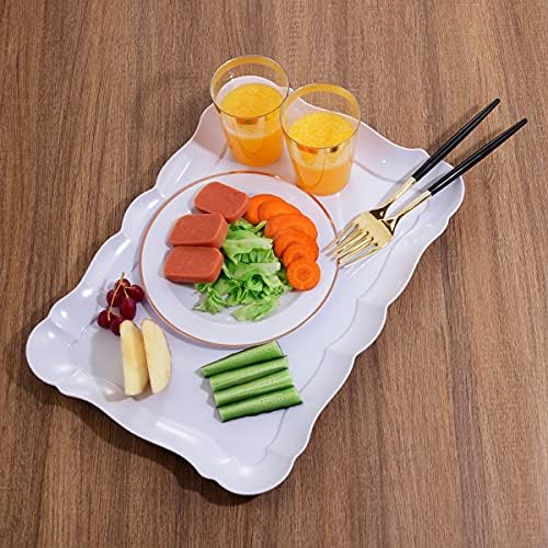 6 Pack Appetizer Serving Tray, Rectangle White Plastic Serving Platters, 15" x 10" Heavy Duty Serving Platters, alternate