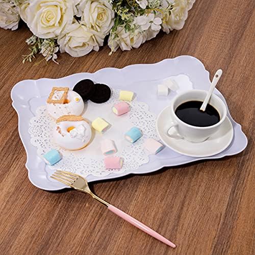 6 Pack Appetizer Serving Tray, Rectangle White Plastic Serving Platters, 15" x 10" Heavy Duty Serving Platters, alternate