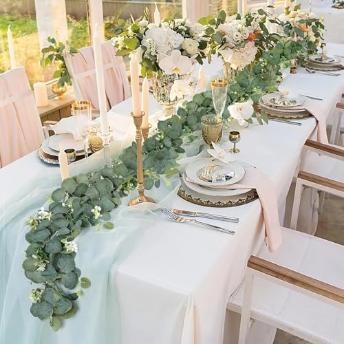 6 Pack Artificial Eucalyptus Garland 6.2 Long Faux Silk Leaf Eucalyptus Leaves Vines Greenery Garland with White, alternate