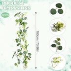 6 Pack Artificial Eucalyptus Garland 6.2 Long Faux Silk Leaf Eucalyptus Leaves Vines Greenery Garland with White, alternate