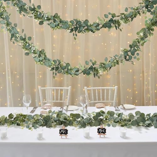 6 Pack Artificial Eucalyptus Garland 6.2 Long Faux Silk Leaf Eucalyptus Leaves Vines Greenery Garland with White, alternate