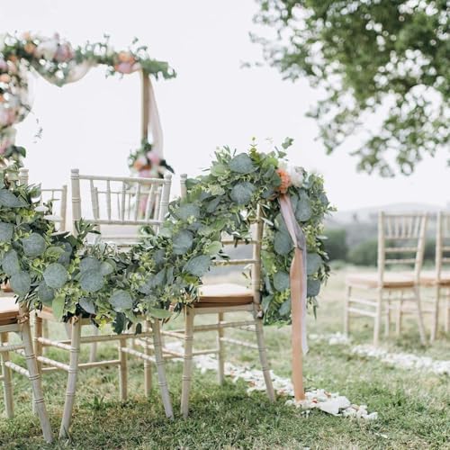 6 Pack Artificial Eucalyptus Garland 6.2 Long Faux Silk Leaf Eucalyptus Leaves Vines Greenery Garland with White, alternate