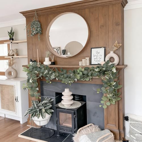 6 Pack Artificial Eucalyptus Garland 6.2 Long Faux Silk Leaf Eucalyptus Leaves Vines Greenery Garland with White, alternate