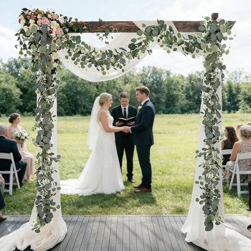 6 Pack Artificial Eucalyptus Garland 6.2 Long Faux Silk Leaf Eucalyptus Leaves Vines Greenery Garland with White, alternate