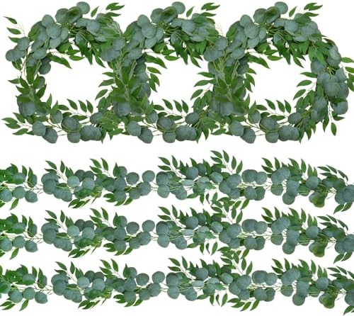 6 Pack Artificial Eucalyptus Garland with Willow Leaves Each 6.5 Feet Faux Greenery Garland for Wedding Arch