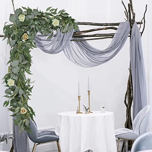 6 Pack Artificial Eucalyptus Garland with Willow Leaves Each 6.5 Feet Faux Greenery Garland for Wedding Arch, alternate view
