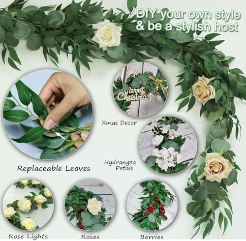 6 Pack Artificial Eucalyptus Garland with Willow Leaves Each 6.5 Feet Faux Greenery Garland for Wedding Arch, alternate view