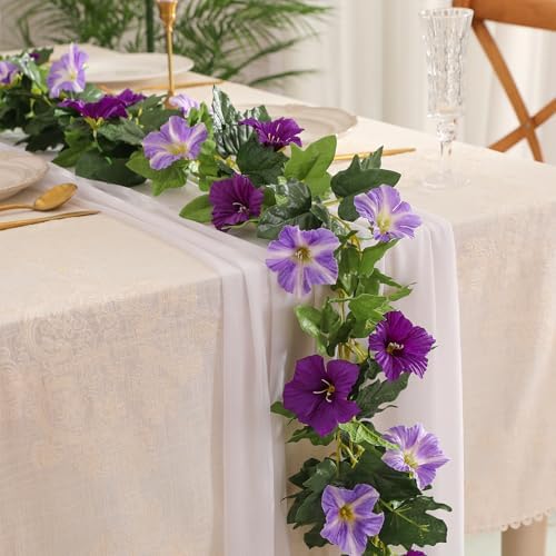 6 Pack Artificial Flower Garlands 15.8FT Fake Morning Glory Vines Silk Flowers Hanging Garland Ivy for Wedding, alternate