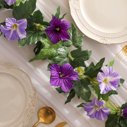 6 Pack Artificial Flower Garlands 15.8FT Fake Morning Glory Vines Silk Flowers Hanging Garland Ivy for Wedding, alternate