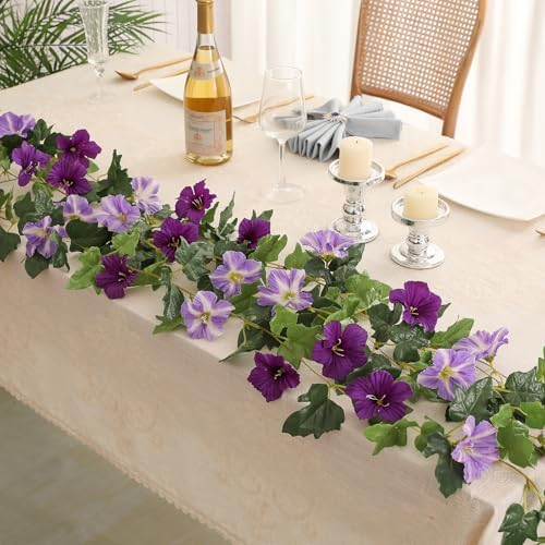 6 Pack Artificial Flower Garlands 15.8FT Fake Morning Glory Vines Silk Flowers Hanging Garland Ivy for Wedding, alternate