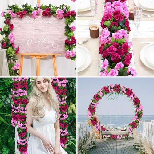 6 Pack Artificial Flower Garlands 15.8FT Fake Rose Vines Silk Flowers Hanging Rose Ivy for Wedding Arch Party, alternate view