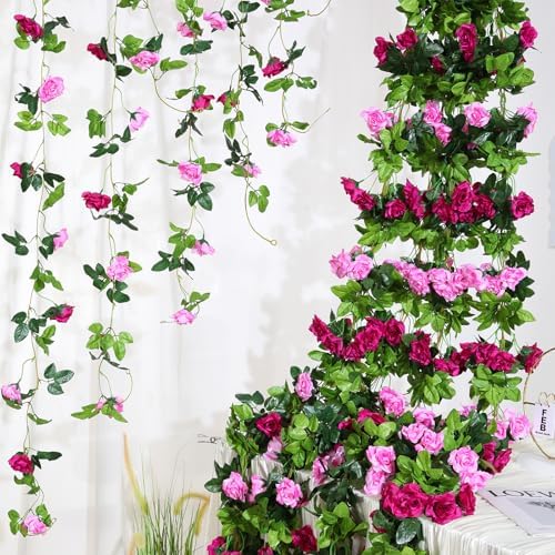 6 Pack Artificial Flower Garlands 15.8FT Fake Rose Vines Silk Flowers Hanging Rose Ivy for Wedding Arch Party, alternate view