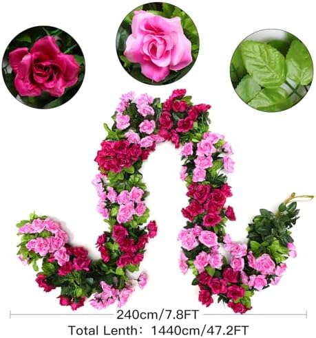 6 Pack Artificial Flower Garlands 15.8FT Fake Rose Vines Silk Flowers Hanging Rose Ivy for Wedding Arch Party, alternate view